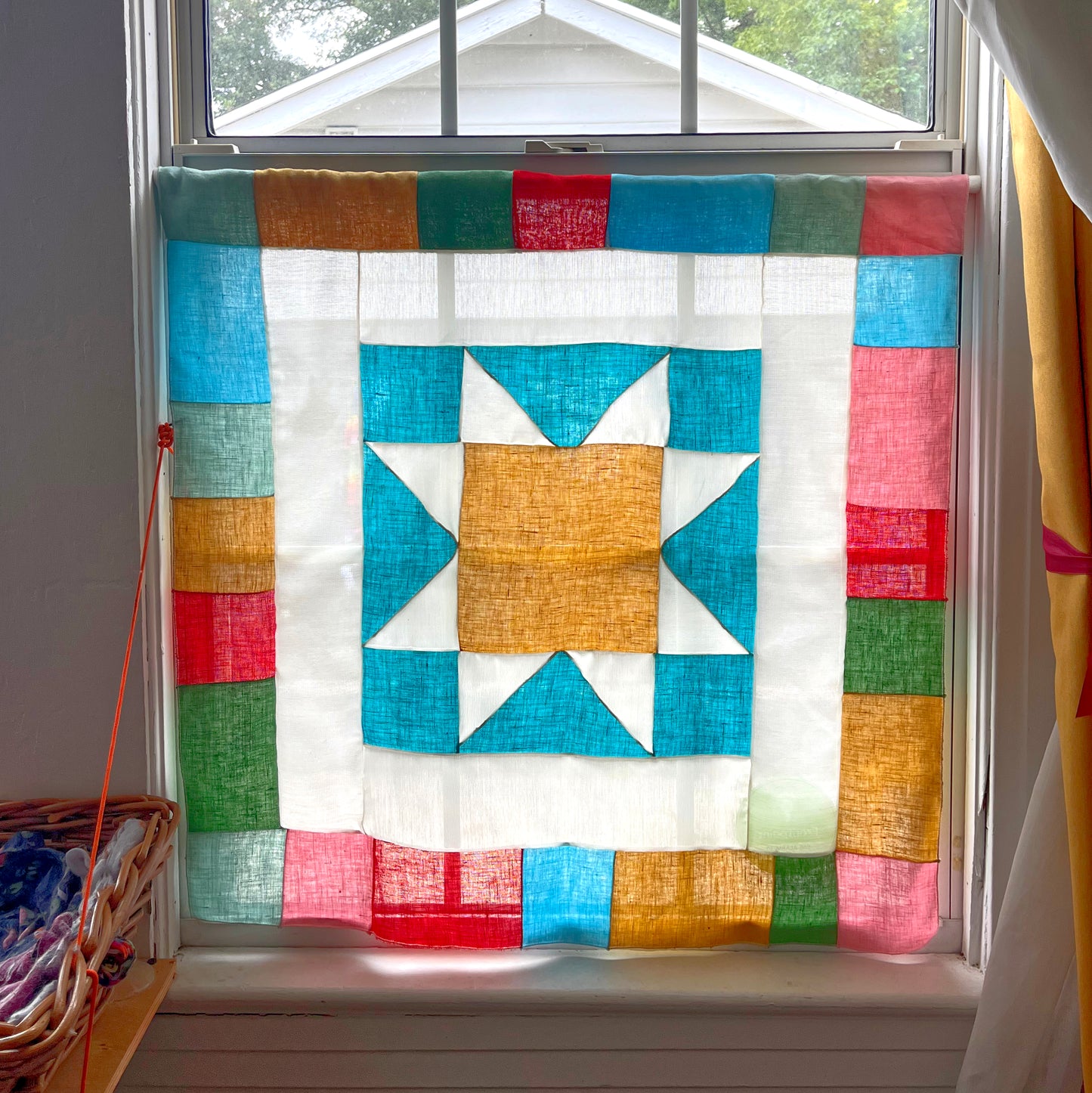 Stained Glass Linen Curtain Panel