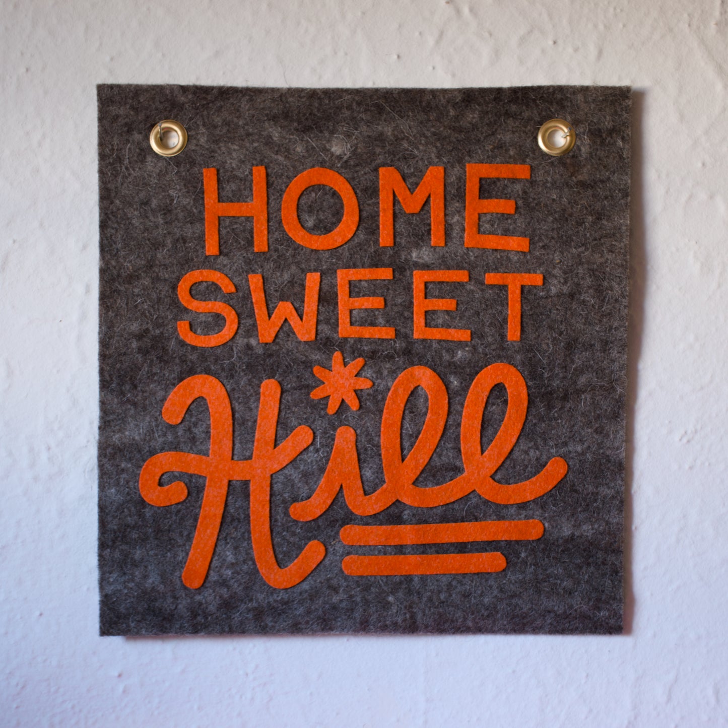 Home Sweet Hill Wool Felt Banner - Orange on Brown
