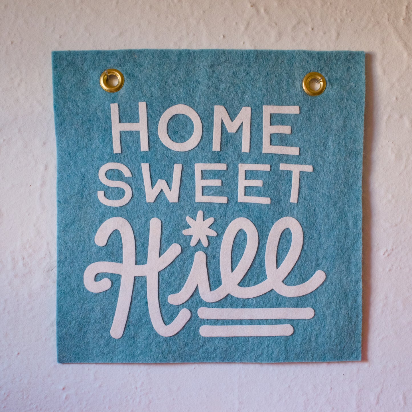Home Sweet Hill Wool Felt Banner - White on Light Blue