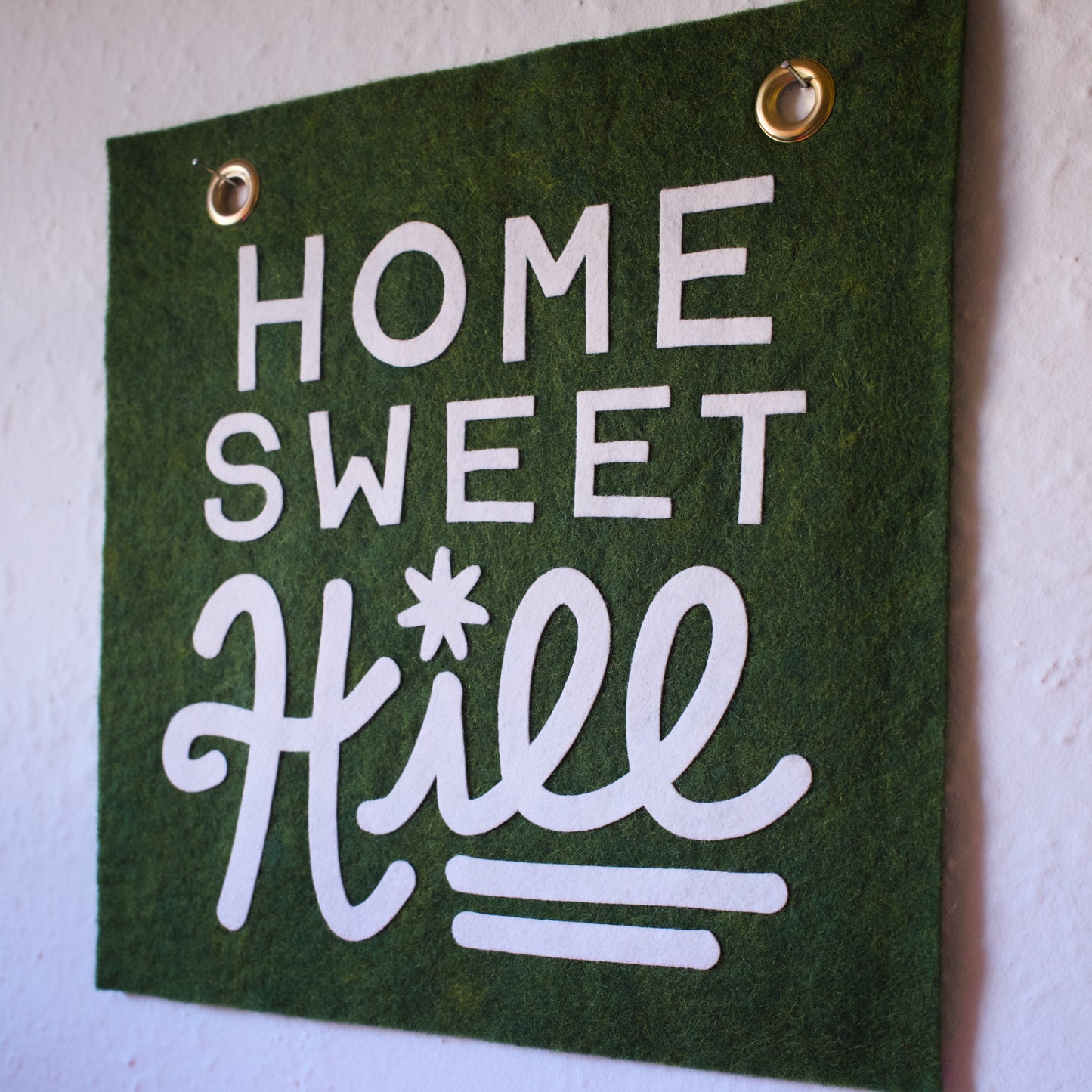 Home Sweet Hill Wool Felt Banner - White on Green