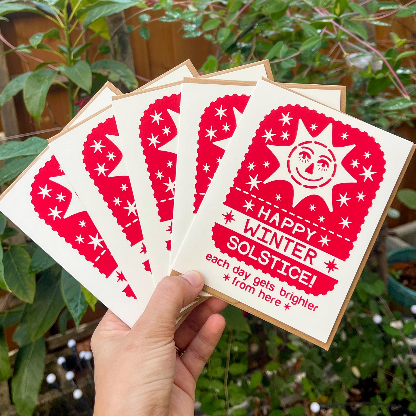 Winter Solstice Hand Printed Card