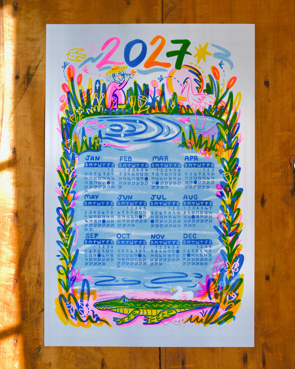 2027 Year-at-a-Glance Calendar | Florida Marsh Risograph Print
