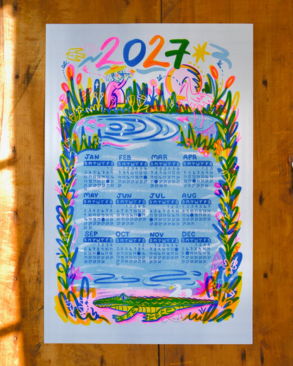 2027 Year-at-a-Glance Calendar | Florida Marsh Risograph Print