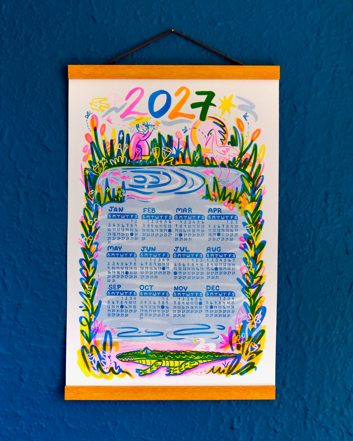 2027 Year-at-a-Glance Calendar | Florida Marsh Risograph Print