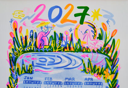 2027 Year-at-a-Glance Calendar | Florida Marsh Risograph Print