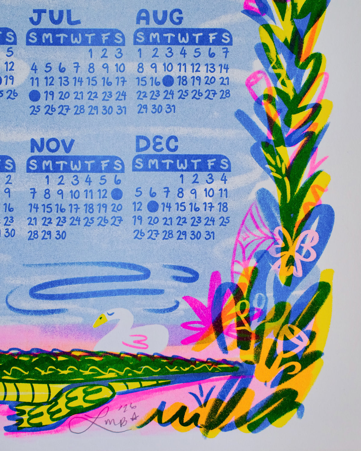 2027 Year-at-a-Glance Calendar | Florida Marsh Risograph Print