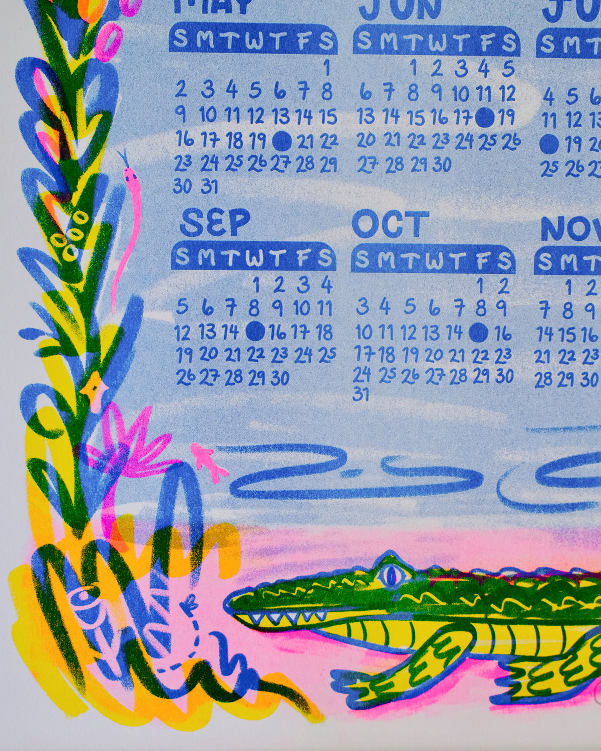2027 Year-at-a-Glance Calendar | Florida Marsh Risograph Print