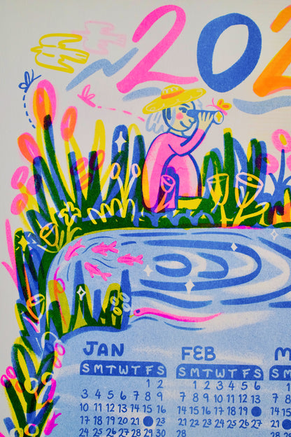 2027 Year-at-a-Glance Calendar | Florida Marsh Risograph Print