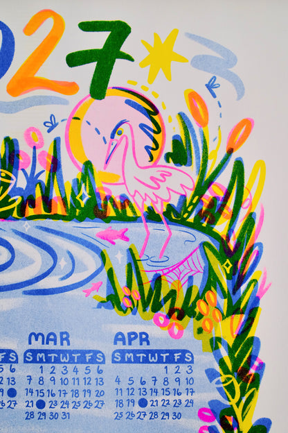 2027 Year-at-a-Glance Calendar | Florida Marsh Risograph Print
