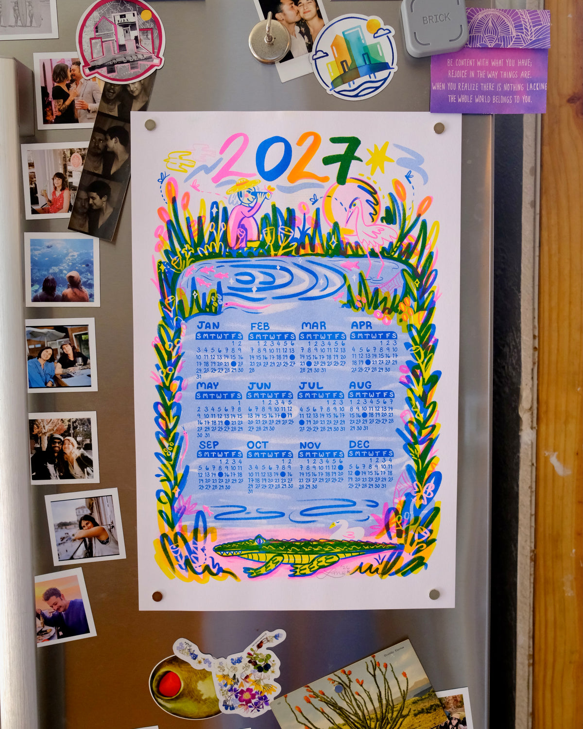 2027 Year-at-a-Glance Calendar | Florida Marsh Risograph Print