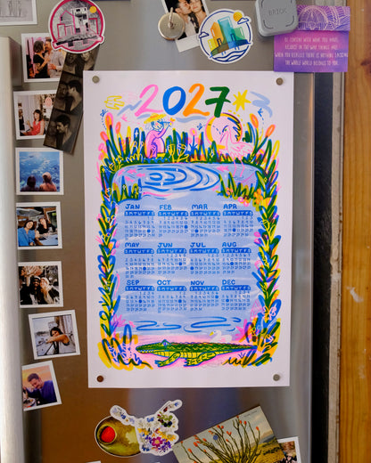 2027 Year-at-a-Glance Calendar | Florida Marsh Risograph Print