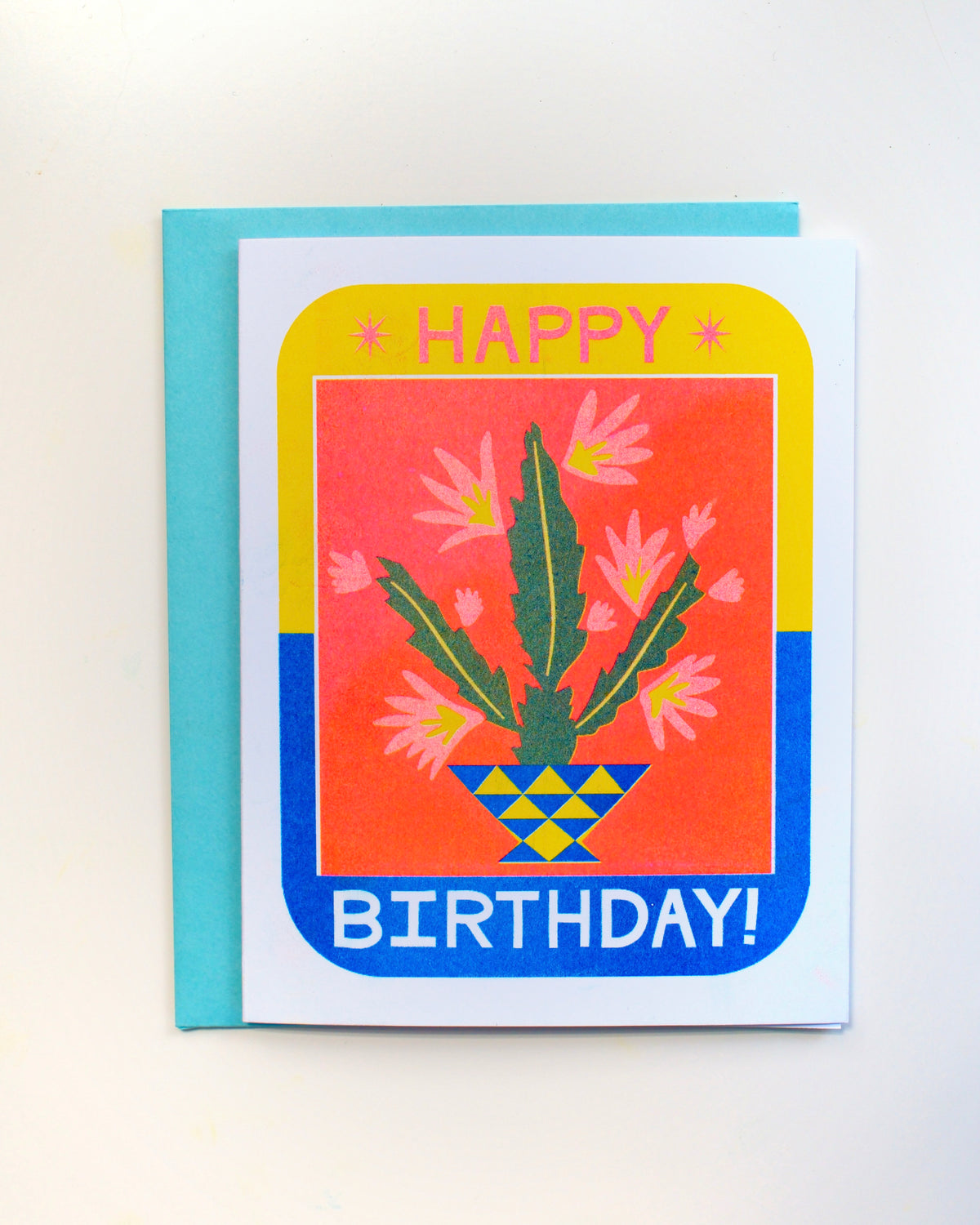 Happy Birthday Cactus Risograph Greeting Card, A2