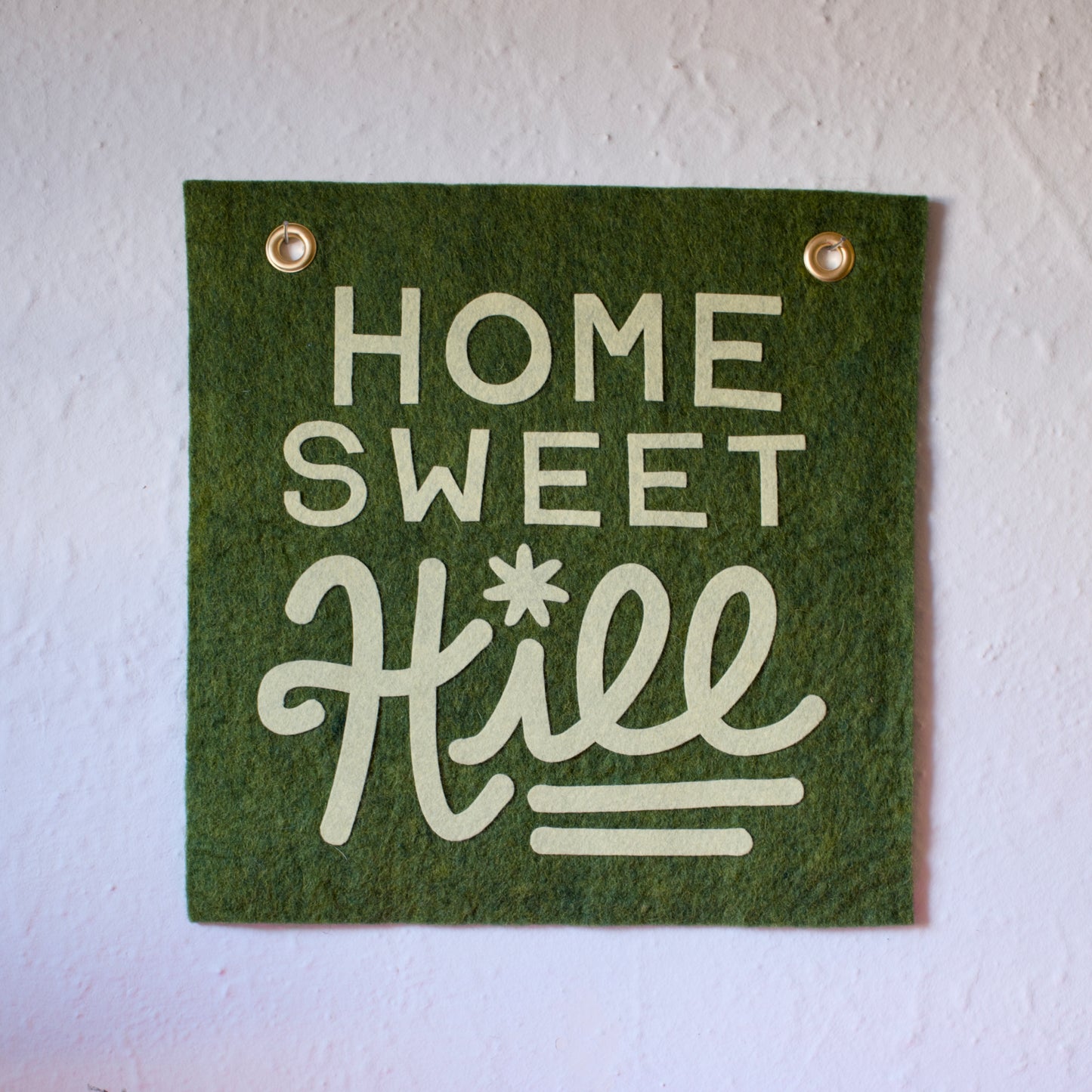 Home Sweet Hill Wool Felt Banner - Green on Green