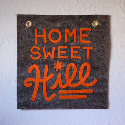 Home Sweet Hill Wool Felt Banner - Orange on Brown