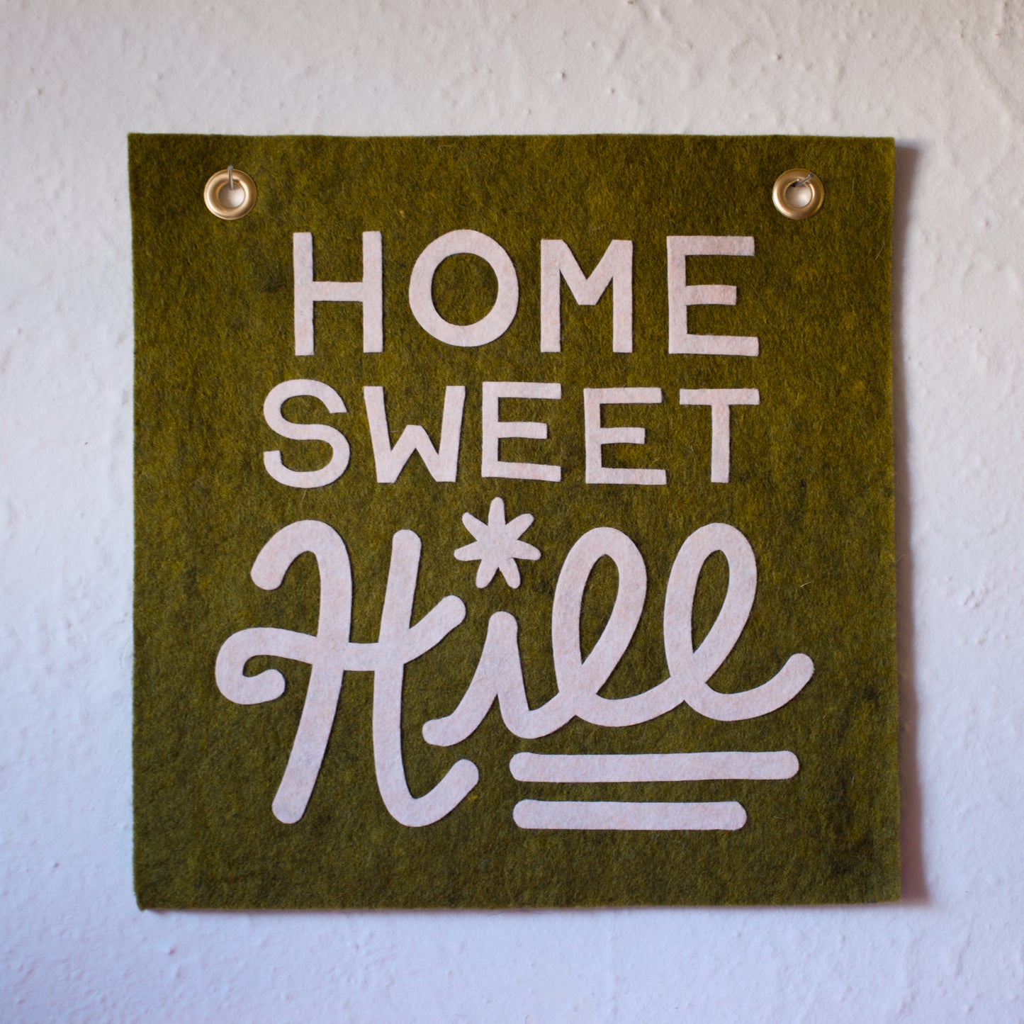 Home Sweet Hill Wool Felt Banner - Oatmeal on Moss Green