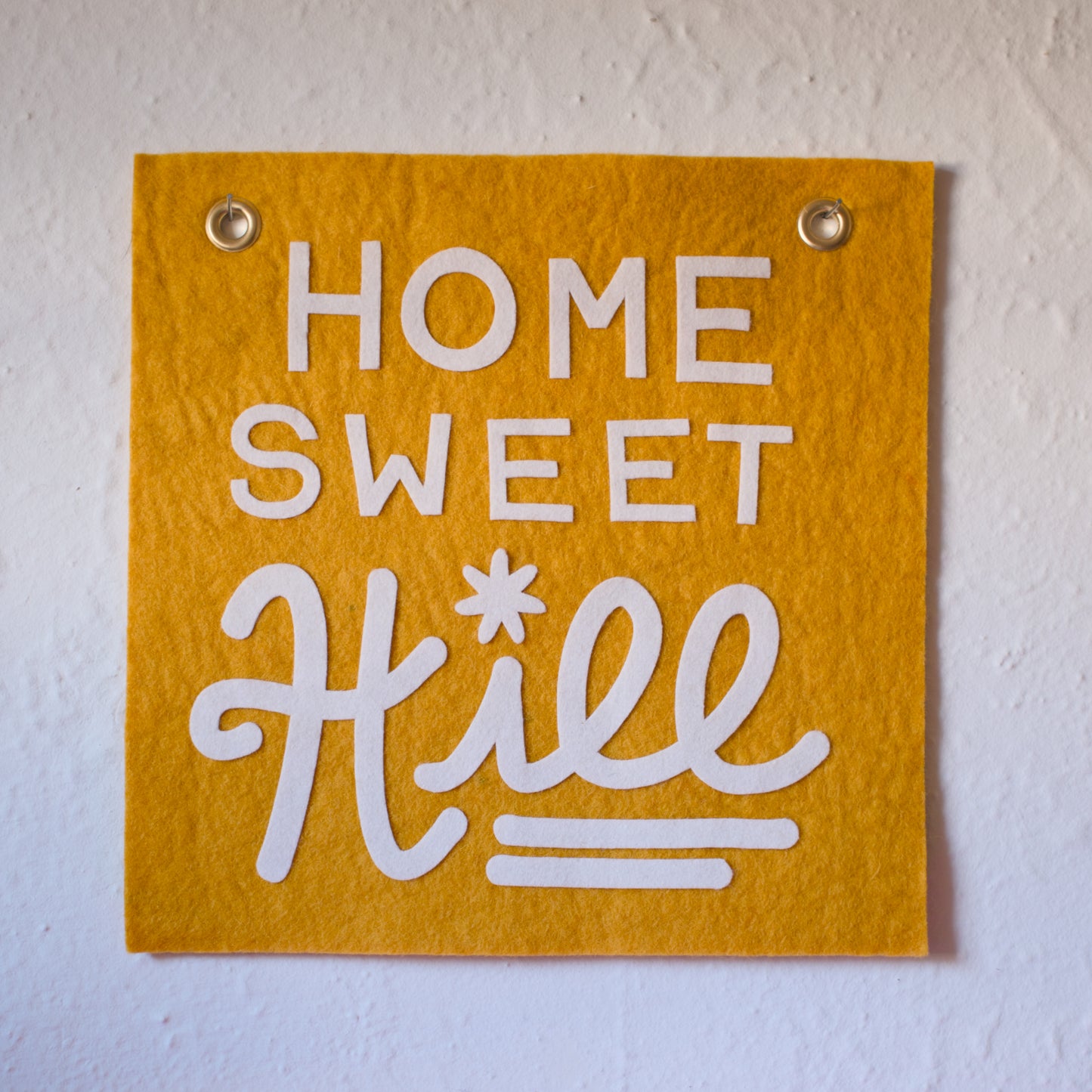 Home Sweet Hill Wool Felt Banner - White on Yellow