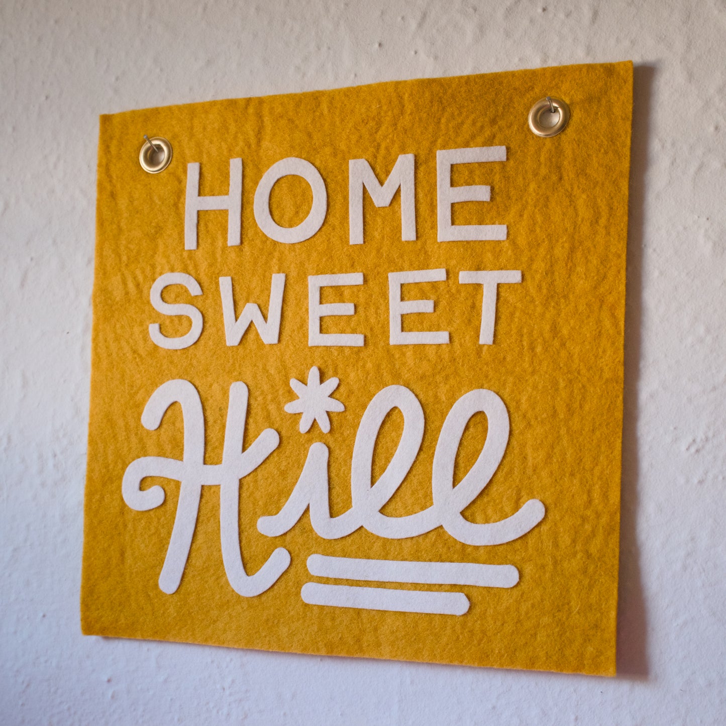 Home Sweet Hill Wool Felt Banner - White on Yellow