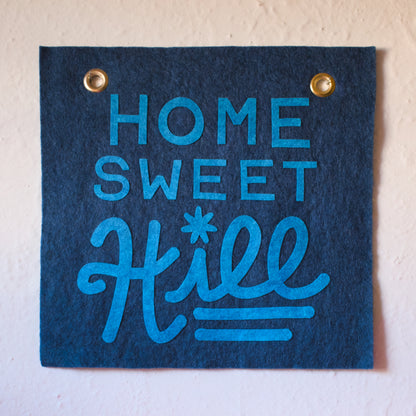 Home Sweet Hill Wool Felt Banner - Blue on Blue