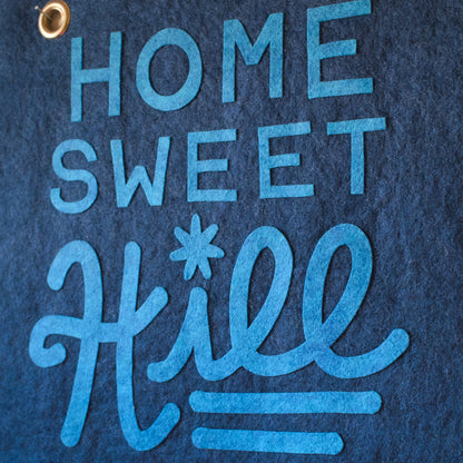 Home Sweet Hill Wool Felt Banner - Blue on Blue