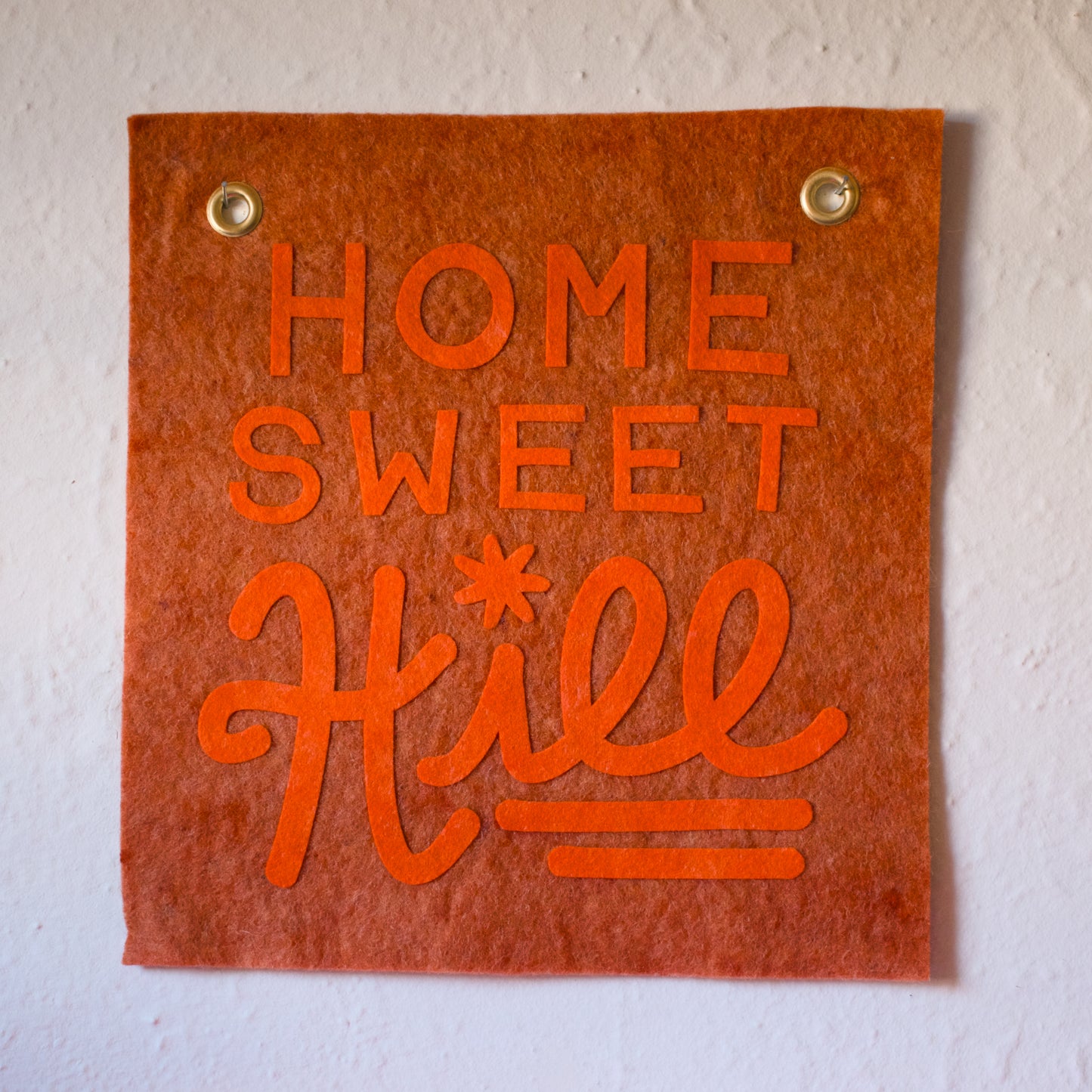 Home Sweet Hill Wool Felt Banner - Orange on Orange
