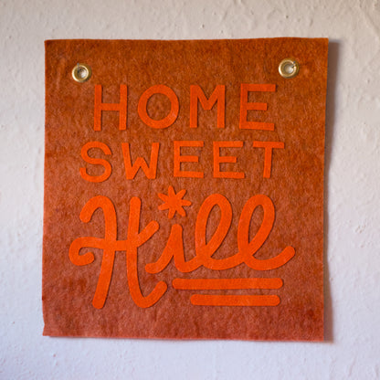Home Sweet Hill Wool Felt Banner - Orange on Orange