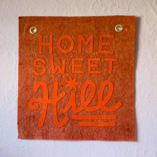 Home Sweet Hill Wool Felt Banner - Orange on Orange