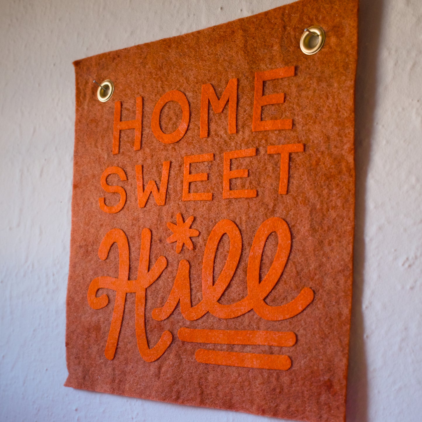 Home Sweet Hill Wool Felt Banner - Orange on Orange