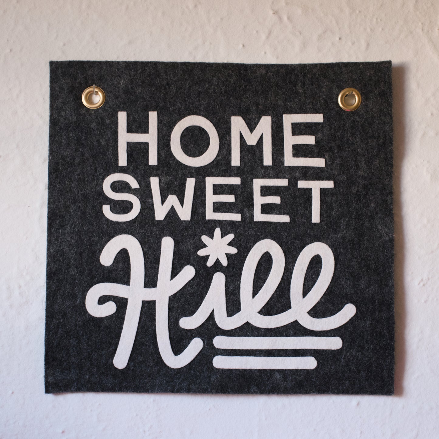 Home Sweet Hill Wool Felt Banner - White on Charcoal