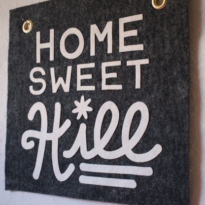 Home Sweet Hill Wool Felt Banner - White on Charcoal