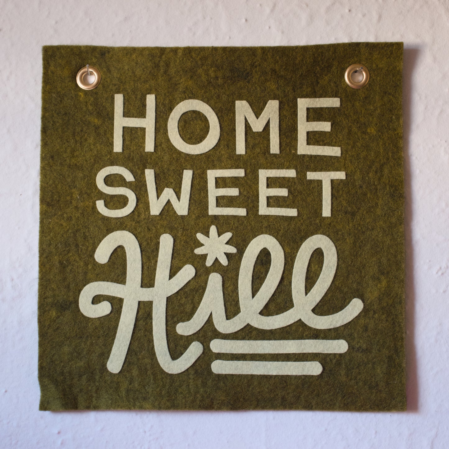 Home Sweet Hill Wool Felt Banner - Green on Moss Green