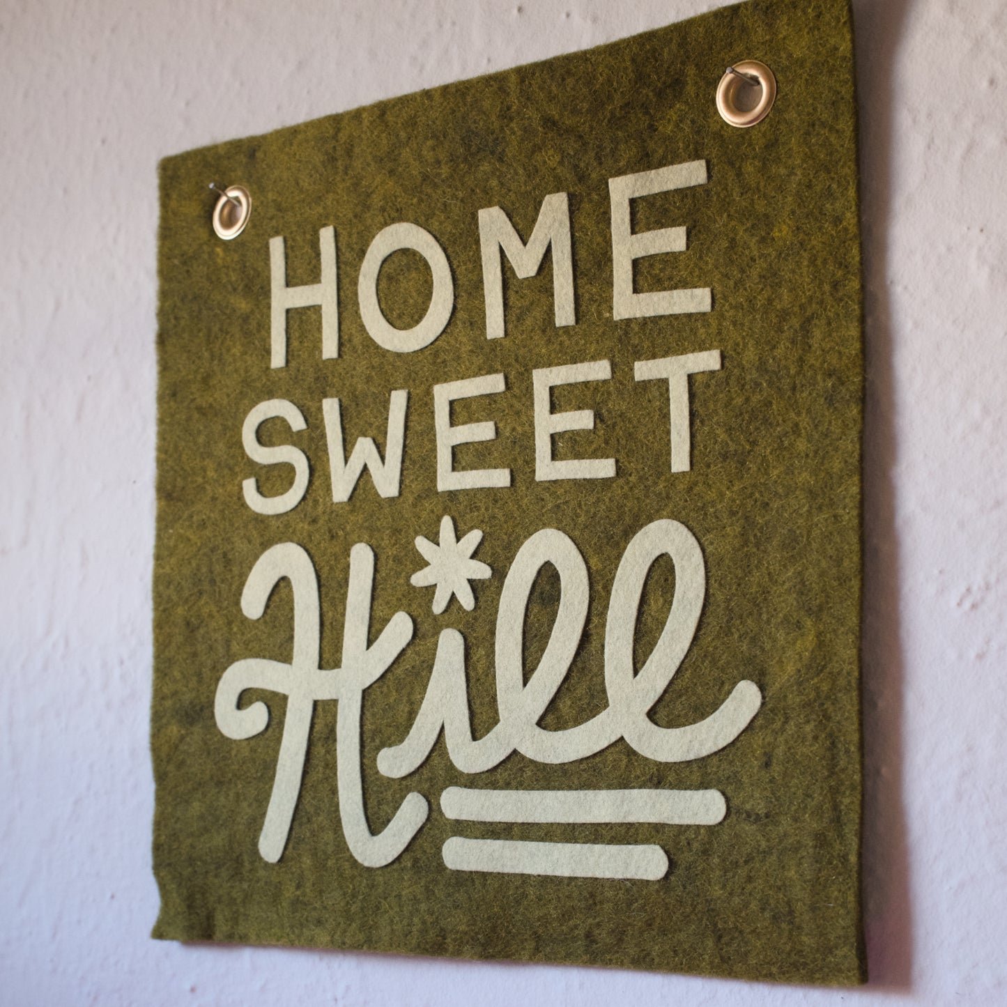 Home Sweet Hill Wool Felt Banner - Green on Moss Green