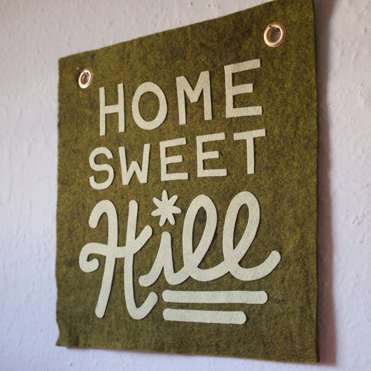 Home Sweet Hill Wool Felt Banner - Green on Moss Green