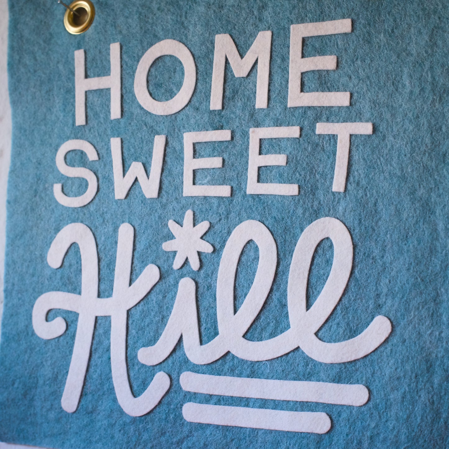 Home Sweet Hill Wool Felt Banner - White on Light Blue