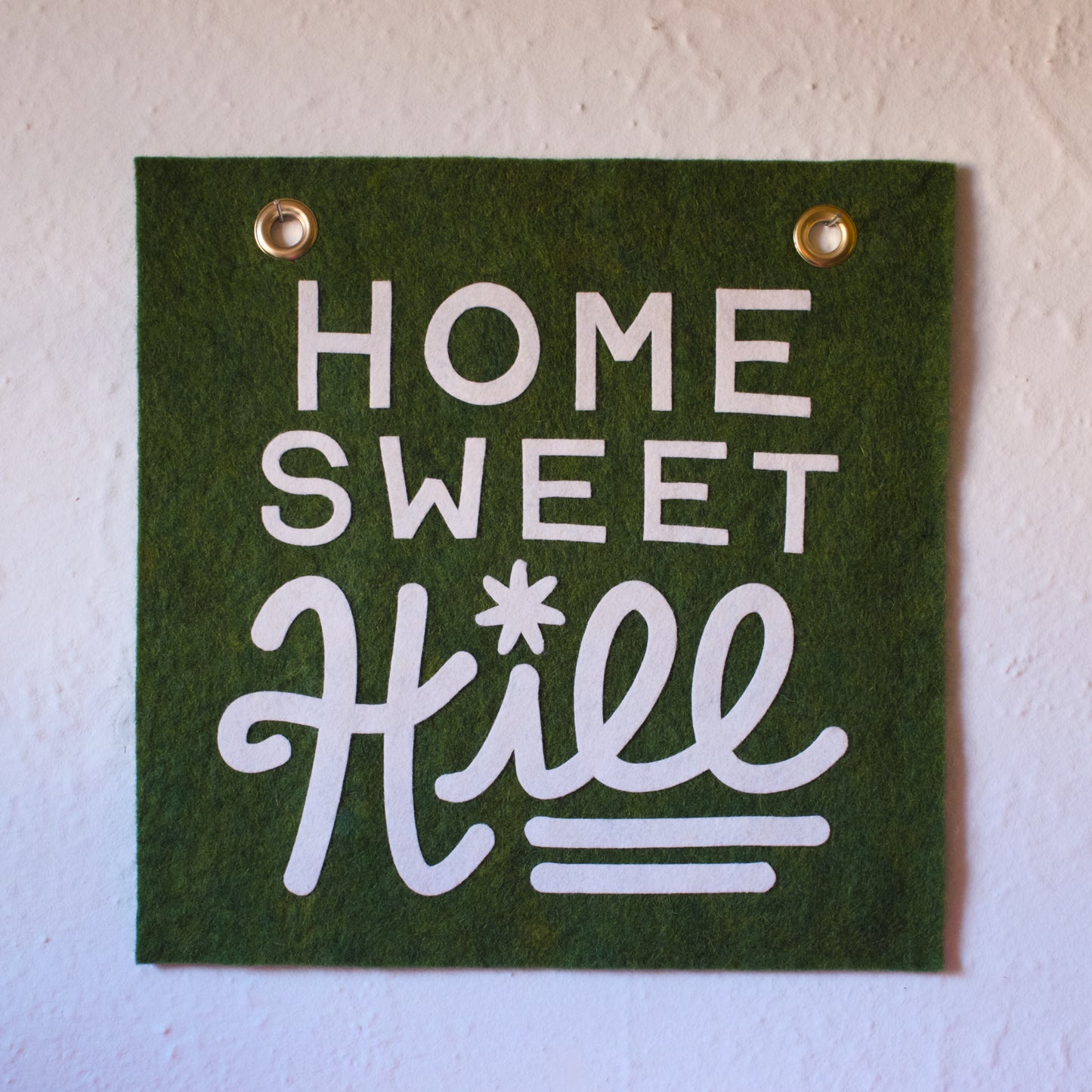 Home Sweet Hill Wool Felt Banner - White on Green