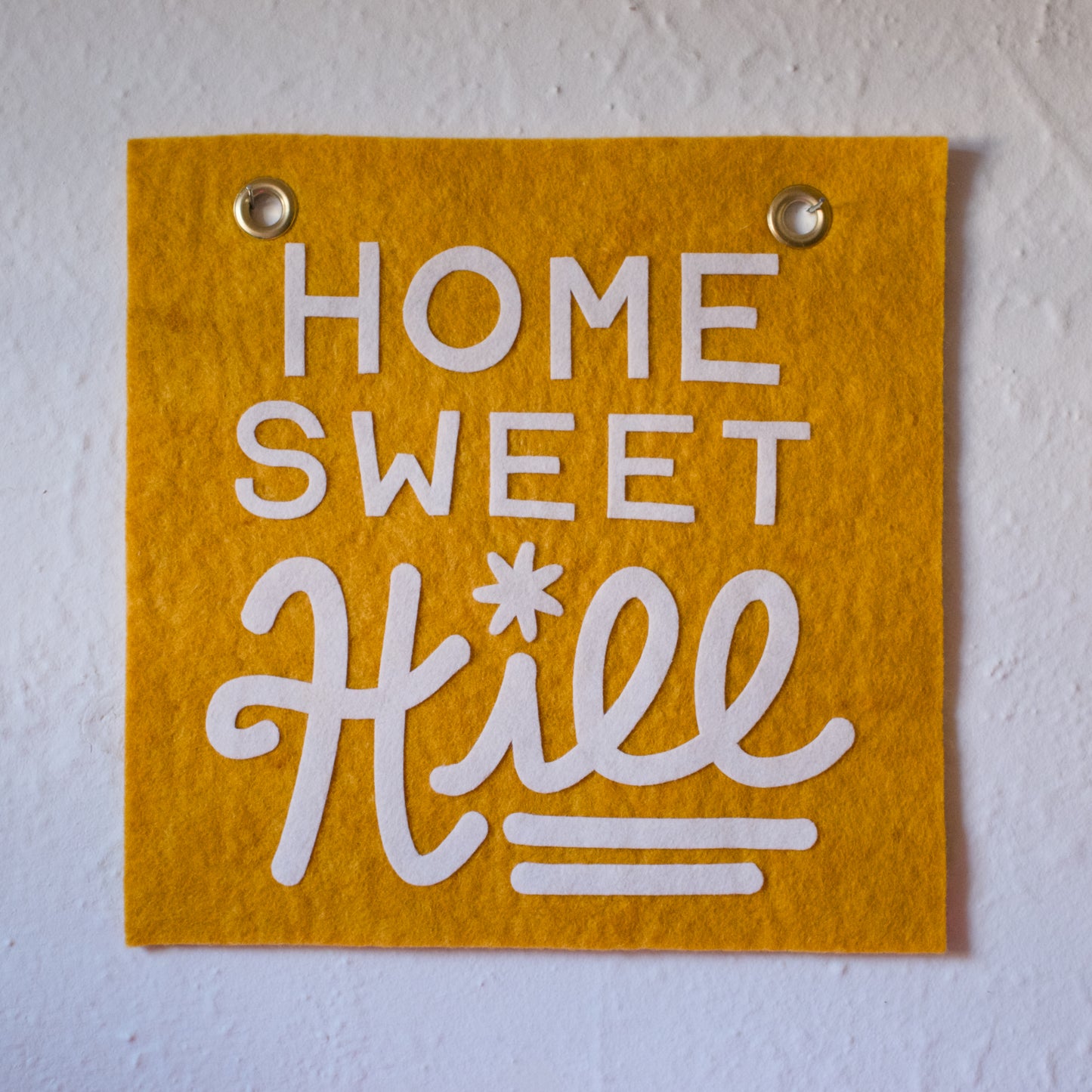 Home Sweet Hill Wool Felt Banner - White on Yellow