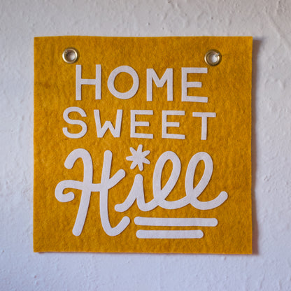 Home Sweet Hill Wool Felt Banner - White on Yellow