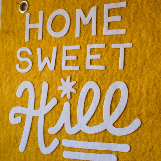 Home Sweet Hill Wool Felt Banner - White on Yellow