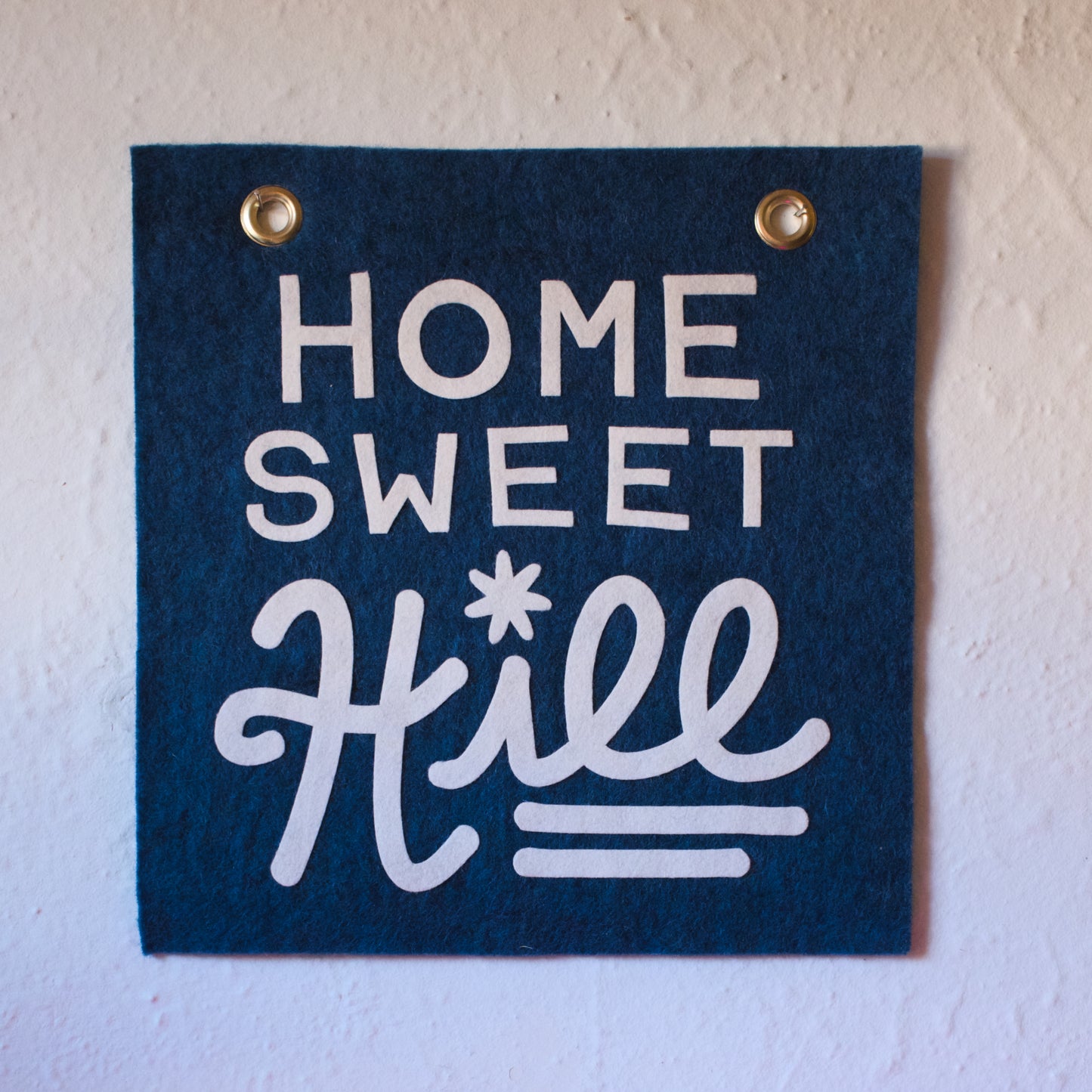 Home Sweet Hill Wool Felt Banner - White on Blue