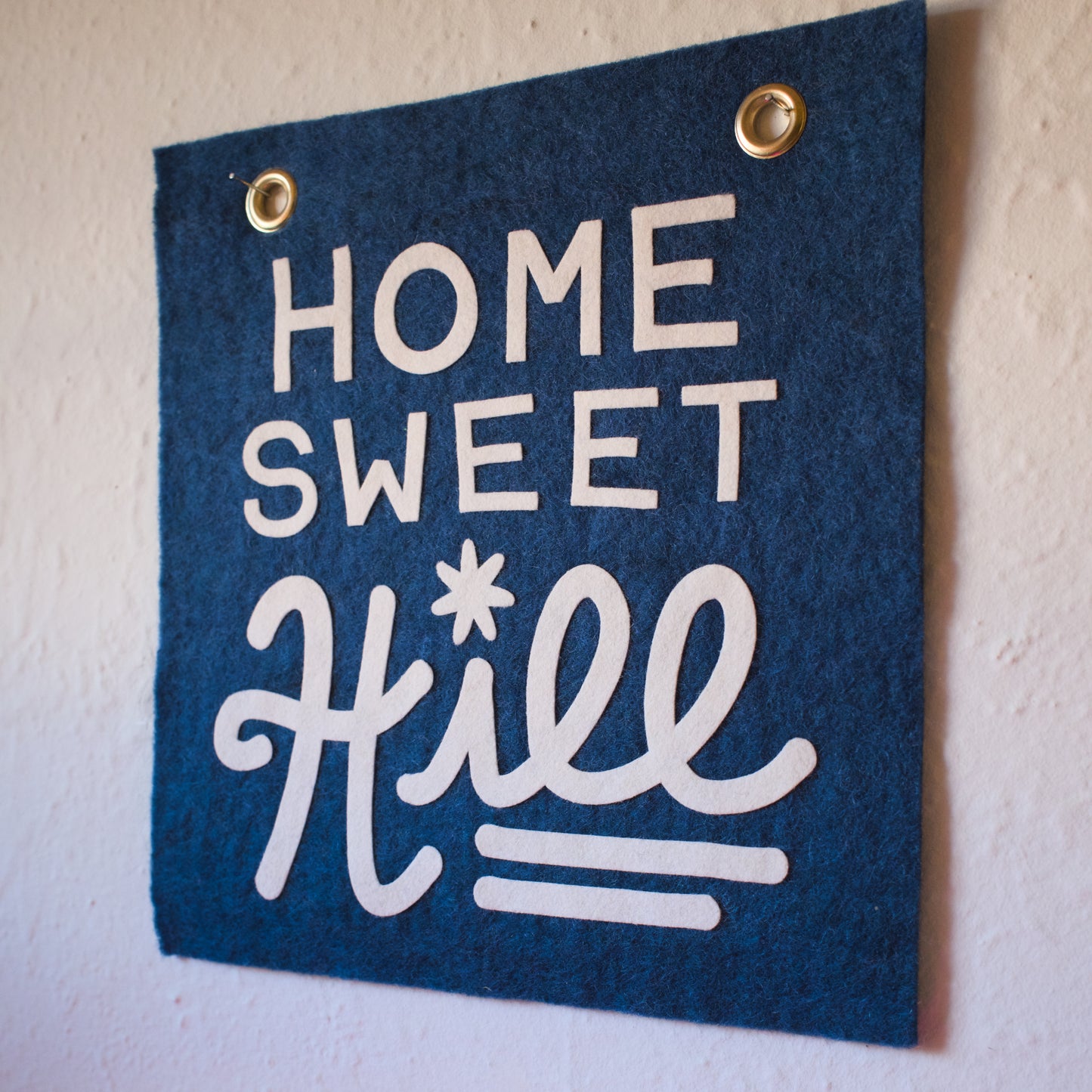 Home Sweet Hill Wool Felt Banner - White on Blue