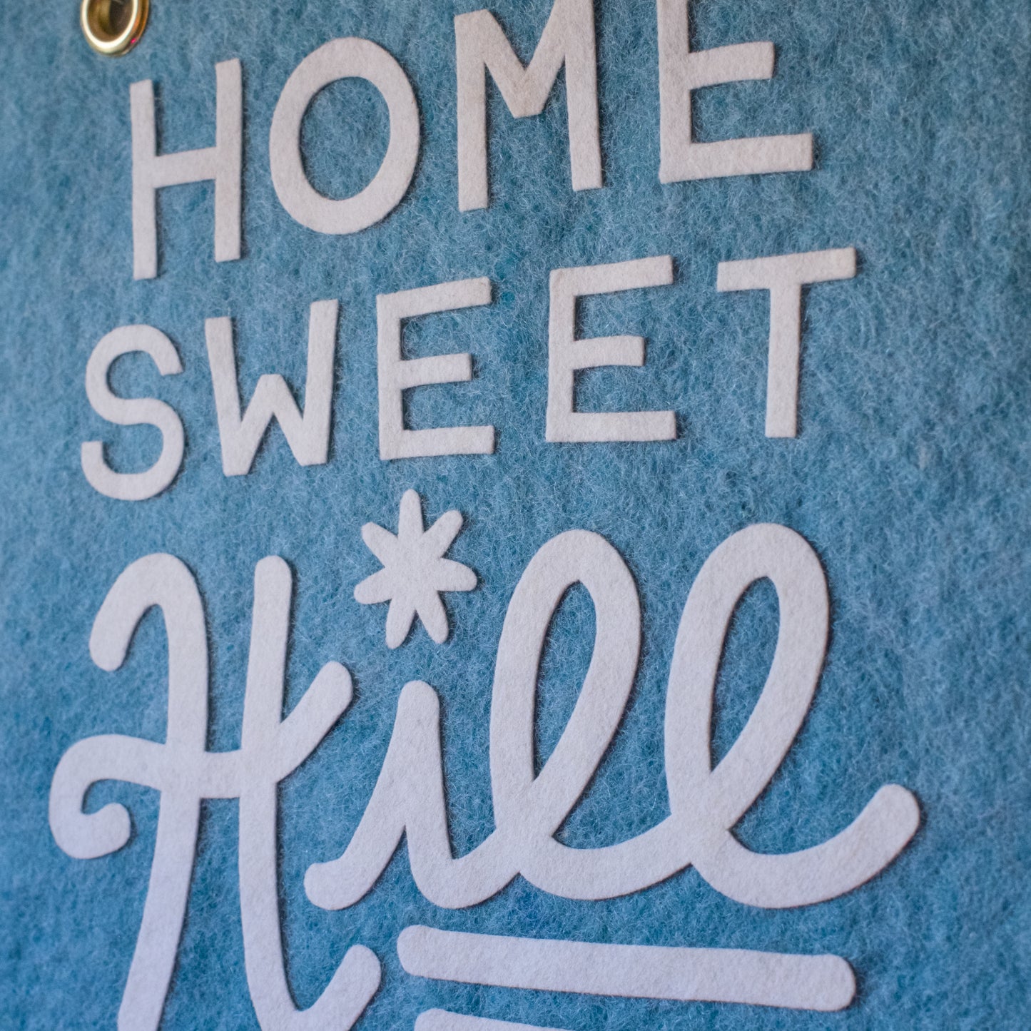 Home Sweet Hill Wool Felt Banner - White on Light Blue