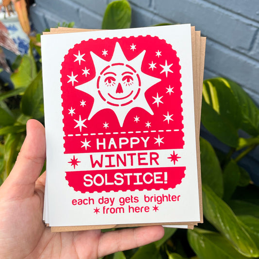 Winter Solstice Hand Printed Card