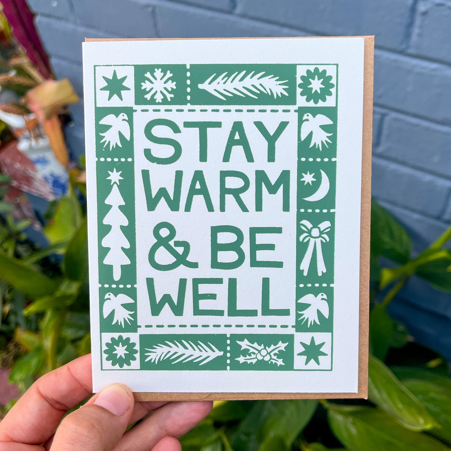Warm Wishes Hand Printed Holiday Card
