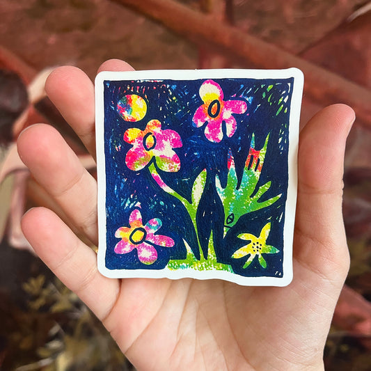 Scribbly Bird and Flowers Sticker