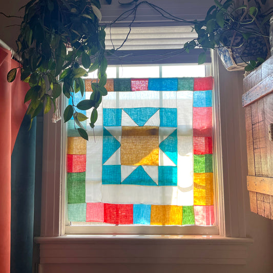 Stained Glass Linen Curtain Panel
