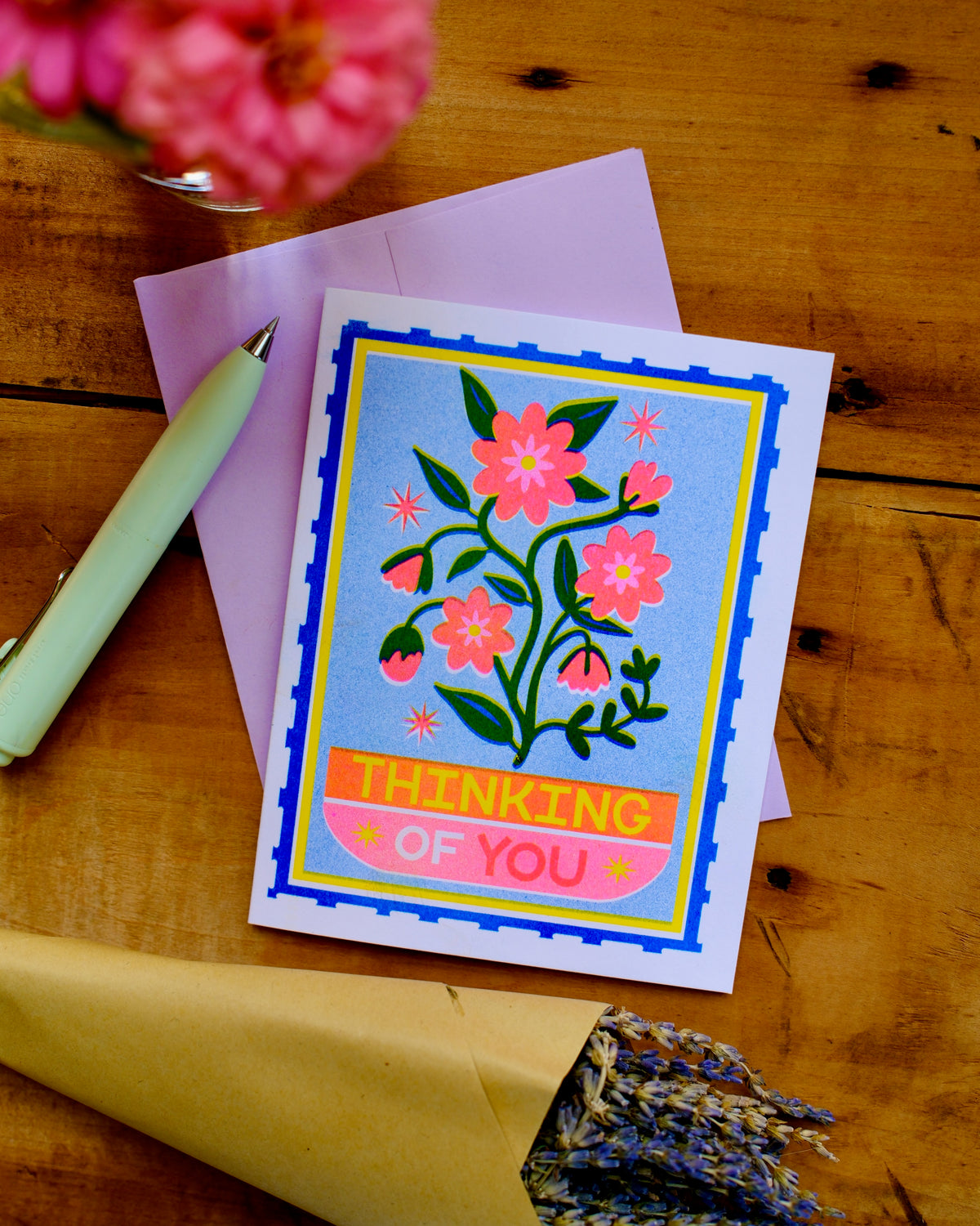 Thinking of You Card Risograph Greeting Card, A2