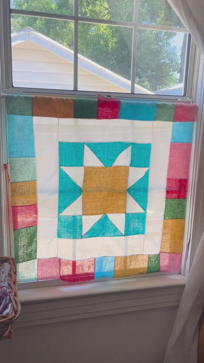Stained Glass Linen Curtain Panel